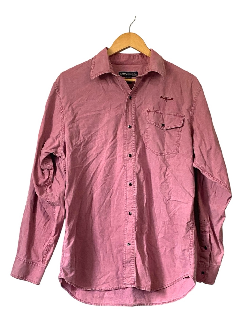 VTG MWG Apparel Mens Western Pearl Snap Button Work Shirt Faded Dusty Rose M